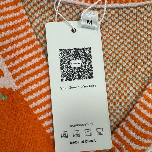 NWT Ecowish Orange Strawberry Cardigan Sweater Size Medium - Picture 5 of 8